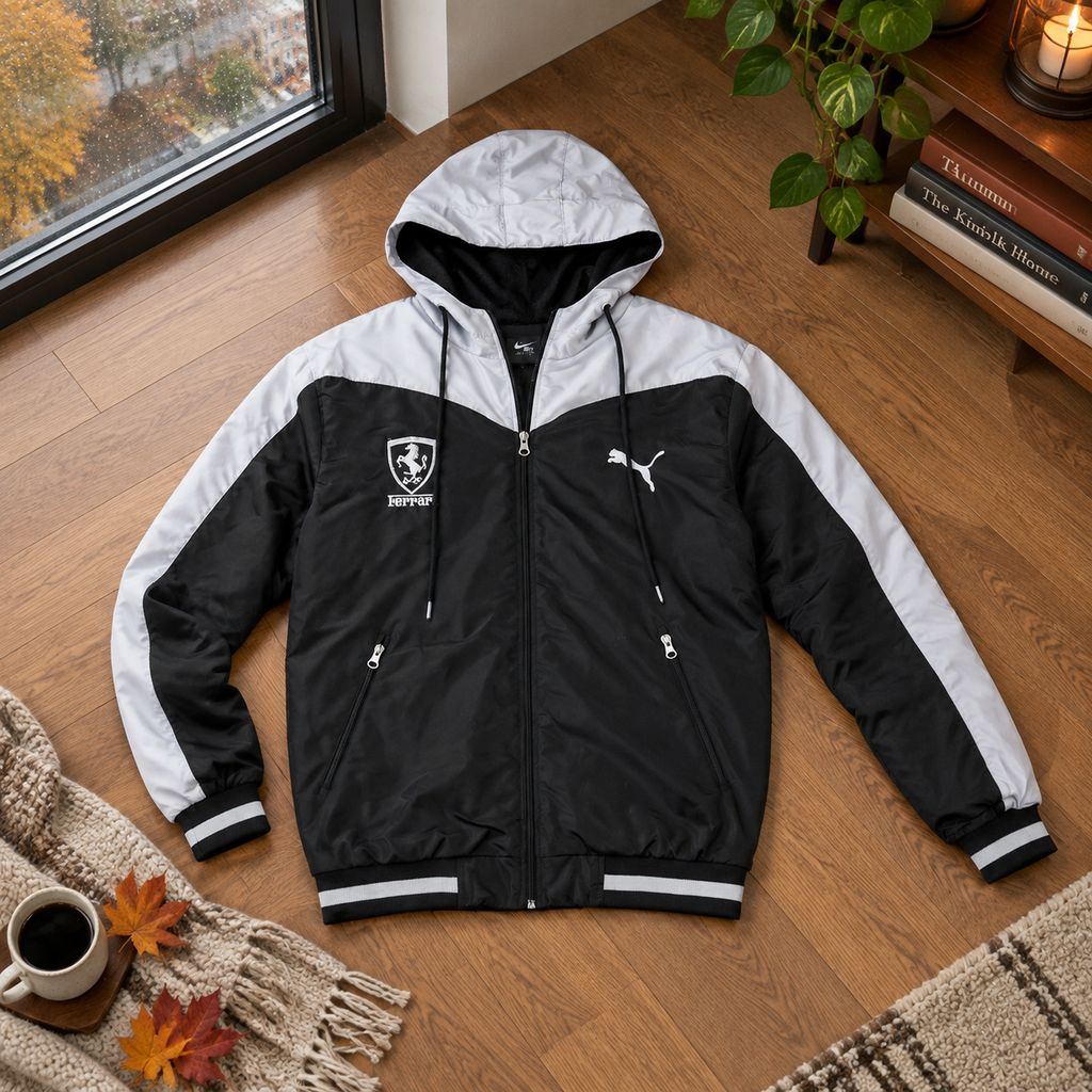 کاپشن مشکی طوسی مردانه مدل Ferrari