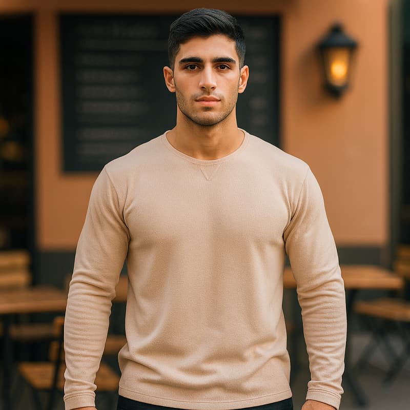 بلوز مردانه کرم یقه کوبایی مدل Etron